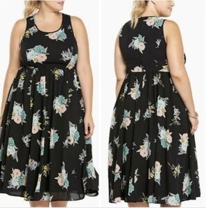Torrid Black blue floral Maxi Dress  Empire Sz 28